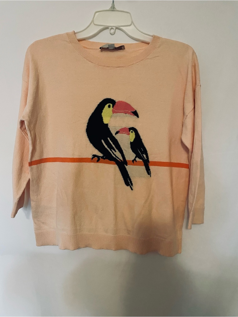 LOFT Peach Crewneck Sweater with Toucan Graphic